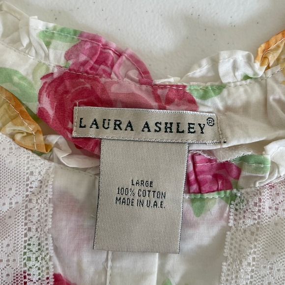 Vintage Laura Ashley Floral Cotton Nightgown L Pink Rose Lace Ruffle Cottage - Picture 6 of 9